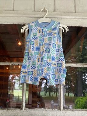 Sleeveless Baby Romper with Blue & Green Sea Life Print